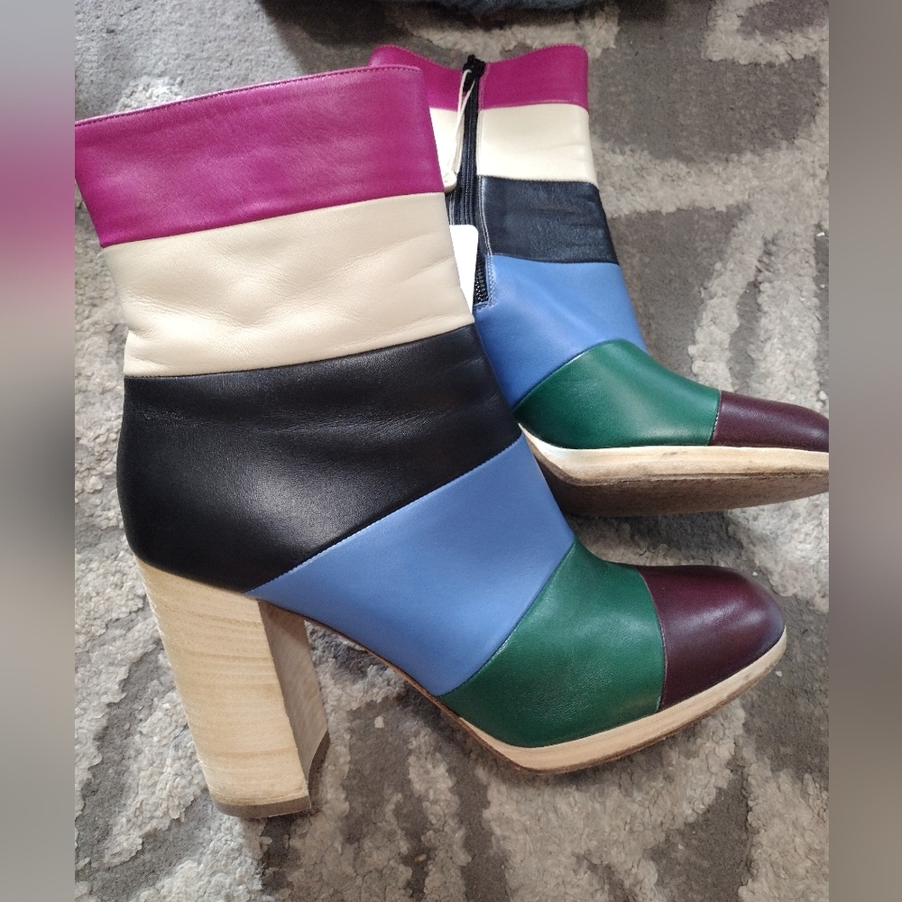 Valentino Color Block Mid Calf Chunky Boots